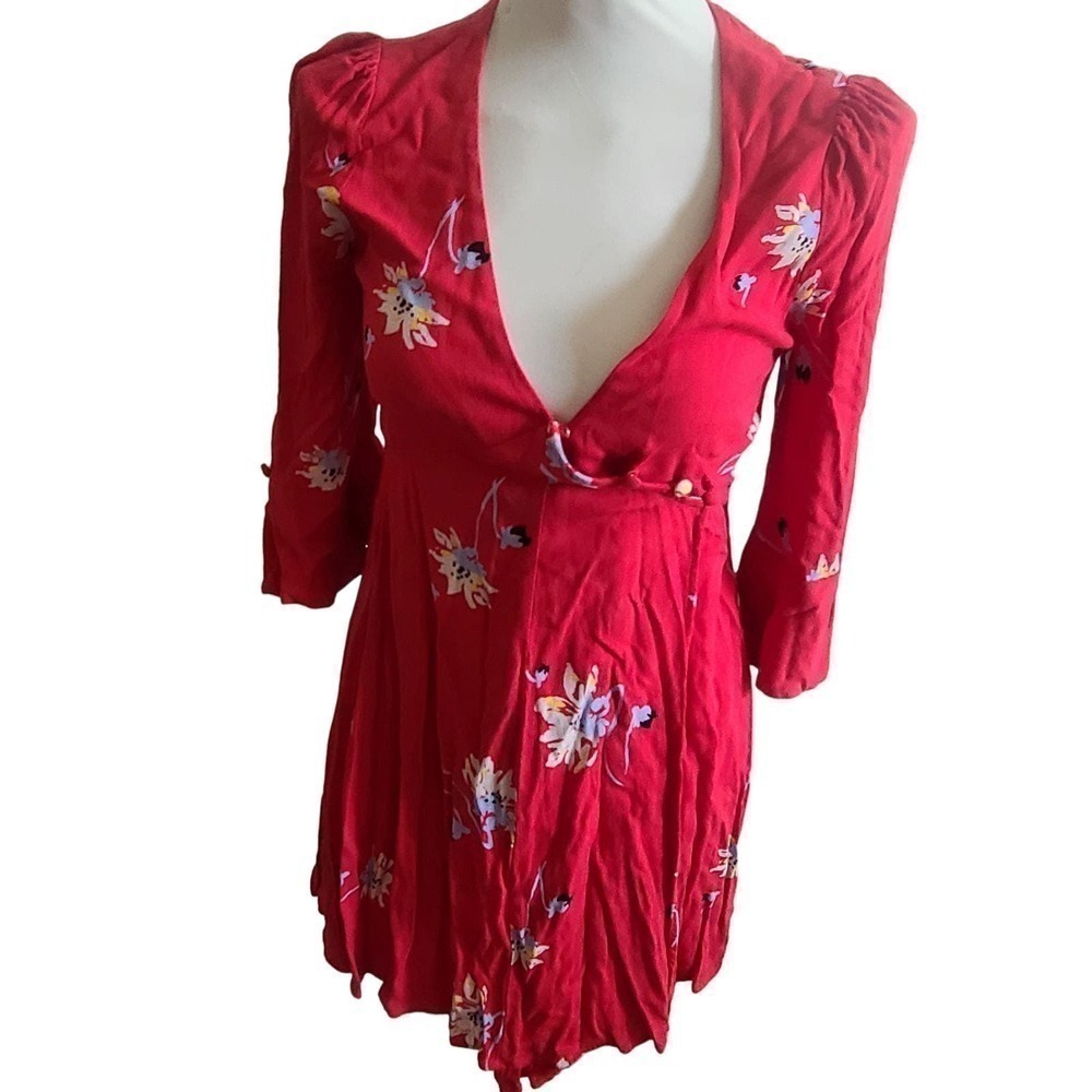 Free people Time On My Side Red Floral Print Wrap Dress small